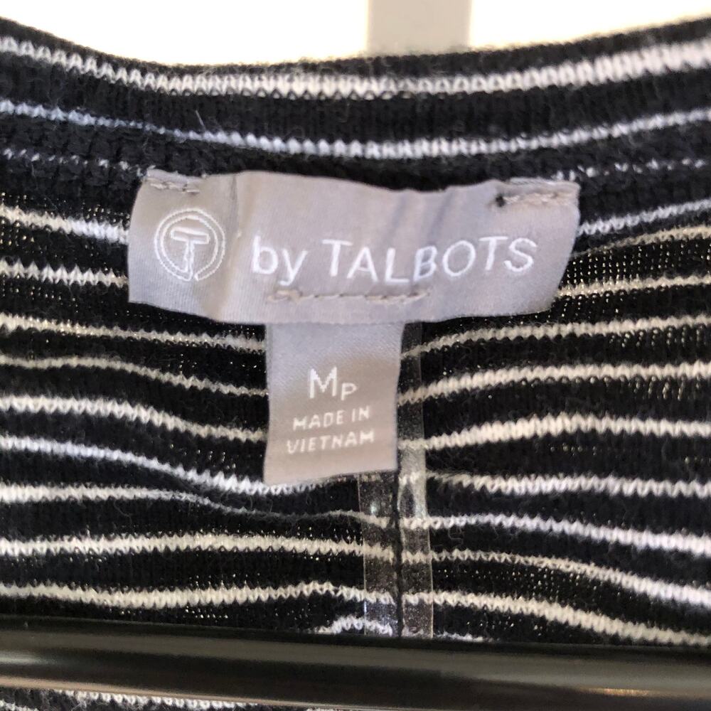 T by Talbot EUC Women's Black White Stripe Cap Sleeve Tee Cutout Back MP - Picture 2 of 6
